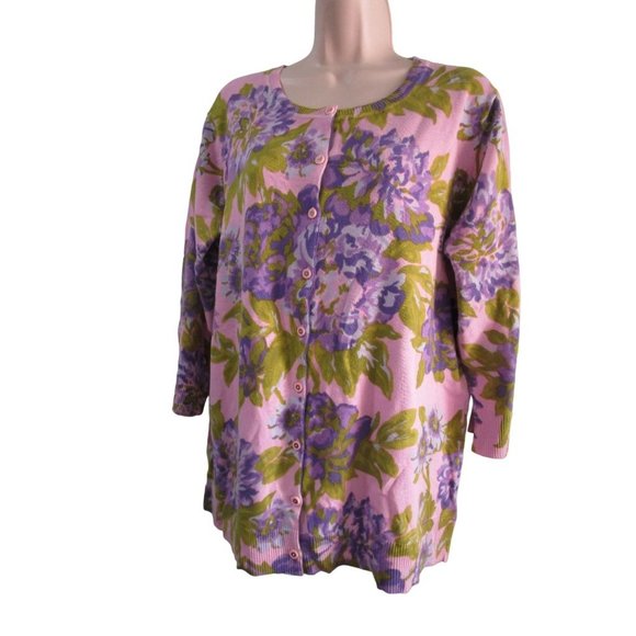 Purple Pink Green Floral Cardigan Womans 1X Issac Mizrahi Live NWOT - Picture 13 of 16